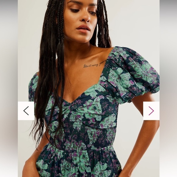 Free People Sundrenched Short-Sleeve Maxi Dress Emerald Combo XS NWT - Picture 3 of 6